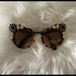 MIU MIU Light Havana 04S 7s0-03D0 Cat Eye Jeweled Sunglasses